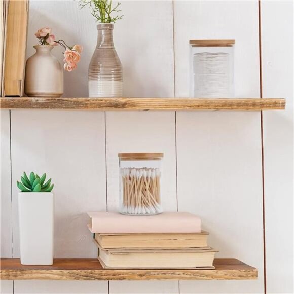 2Pack Glass Qtip Holder Dispenser Bathroom Jars with Bamboo Lids,Cotton Ball Pad - Picture 6 of 8